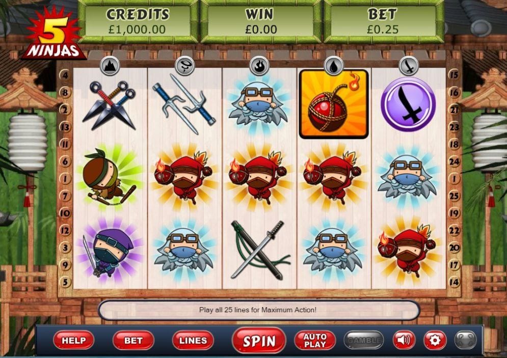 5 Ninjas online Casino Spiel