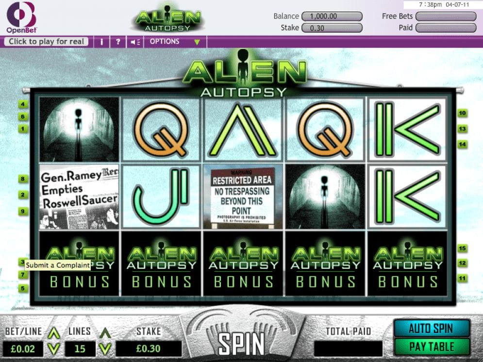 Alien Autopsy Geldspielautomat