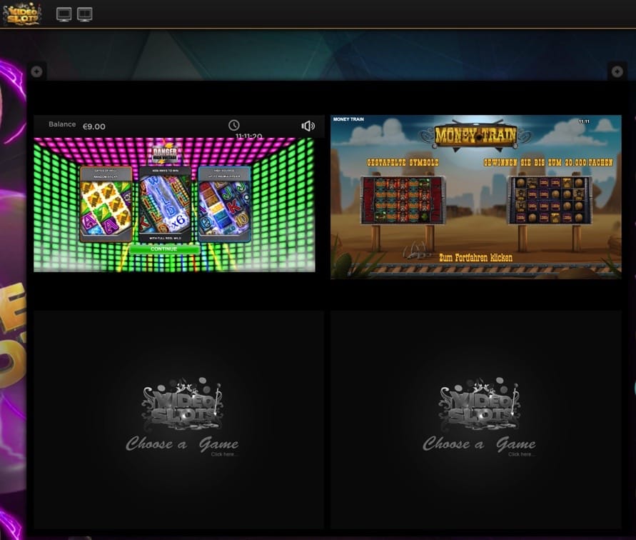 Vier Casino Slots auf Desktop